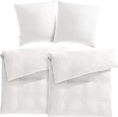 Produktbild von Pure Label Musselin Bettwäsche 155x220 4 teilig bestehend aus Bettbezug 155 x 220 cm 2er Set + Kissenbezug 80x80 cm 2er Set aus Baumwolle in weiß