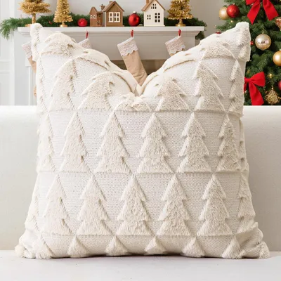 Plüsch-Kissenbezug 45x45 cm, weihnachtlich, cremebeige
