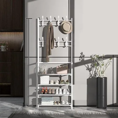 Productafbeelding van Moderne Staande Kapstok van Metaal met 4 Lagen voor Kledingopslag in de Hal - Wit 60 cm