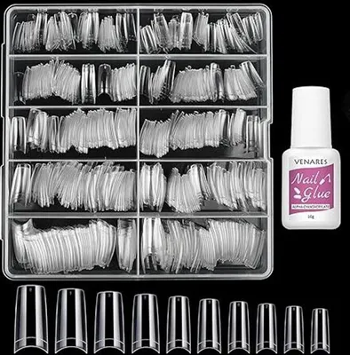 Produktbild von Nageltips für Gelnägel, 500 Stücke Acryl Künstliche Nägel 10 Größen Nageltips mit Kleber, Acryl Künstliche Nagelspitzen Set (Transparent), DIY Nagelkunst & Nagelstudio