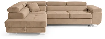 Produktbild von Ecksofa Luca L-Form Beige Velour Schlaffunktion Bettkasten Wasserabweisend Linke