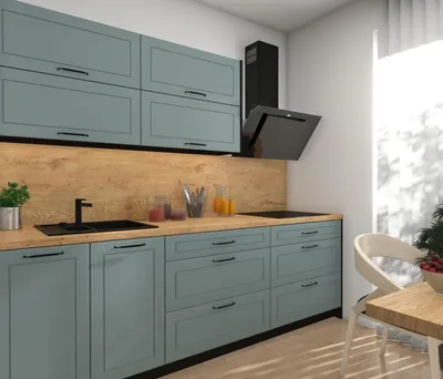 Produktbild von Modulare Küchenzeile KVANTUM Küchenblock 240cm Farbe & Ausführung wählbar REJS Comfortbox Vollauszug mint matt schwarz