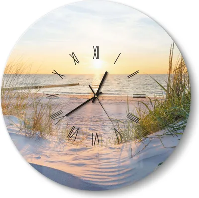 Produktbild von DEQORI Glasuhr Ø50 cm Römisch 'Abendsonne an der Ostsee' Wanduhr Glas Uhr Design leise
