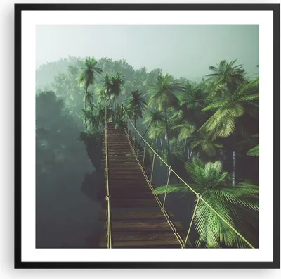 Produktbild von Gerahmtes Poster - Schwarzer Rahmen - Dschungel Palme Brücke - 60x60 cm - Wand Bild - Wanddeko - Wandbilder - Kunstposter - Wandposter - Bilderrahmen - Bilder - Kunstdruck - Wandbild - P2BAC60x60-3674