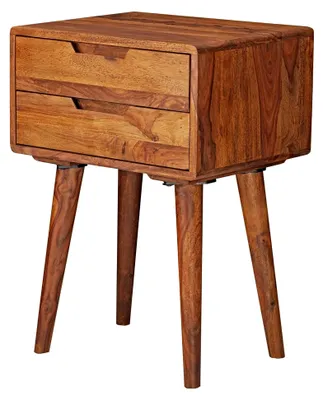 Produktbild von Nachttisch aus Sheesham Massivholz mit 2 Schubladen - Nachtkästchen für Boxspringbetten - Retro Design - Nachtkommode 47x66x36 cm
