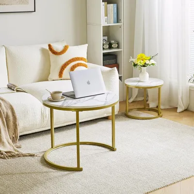 Produktbild von Nestbare Runde Tische Set von 2 für Wohnzimmer, Schlafzimmer, Büro und Balkon