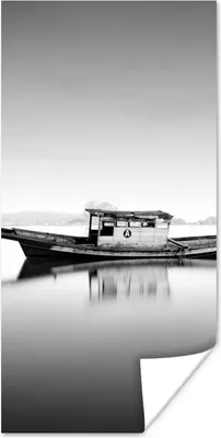 Produktbild von MuchoWow® Poster Verlassenes Boot im Wasser schwarz und weiß 75x150 cm - Dekoration für die Wände