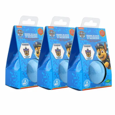 Produktbild von 3x Home-Flair Paw Patrol Badebombe - große Badekugel Chase - Blau - 170g Schaum-Effekt - VEGAN - mit Überraschungsanhänger