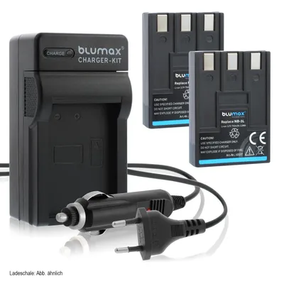 Produktbild von 2x Akku + Lader für Canon NB-3LH NB-3L IXUS, IXY  PowerShot  750 mAh (3,7V)