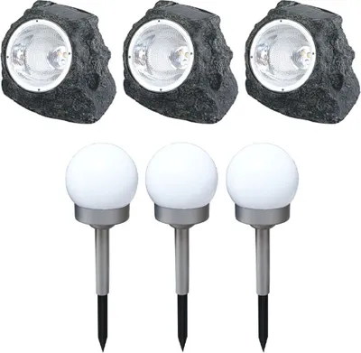 Produktbild von 6er Set LED Solarleuchte, Stein, Kugel, weiß, grau