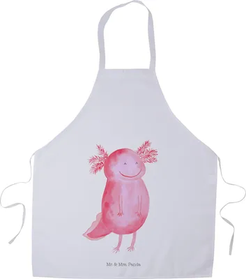 Produktbild von Mr. & Mrs. Panda Schürze Axolotl Glücklich - Weiß - Geschenk, Grillschürze, Lurch, Servierschürze, Küchenzubehör, Küchenschürze, Gute Laune, Lebensfroh, gut Gelaunt