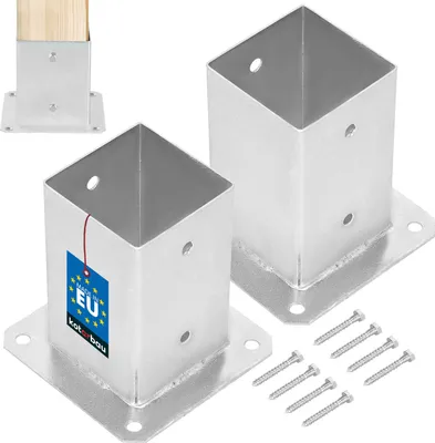 Produktbild von KOTARBAU® 2er Set Pfostenträger zum Aufschrauben Aufschraubhülse für Holzpfosten 90 x 90 mm Bodenhülse für Zaunpfosten zum Aufdübeln Stahl Silber