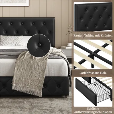 Produktbild von Yaheetech Polsterbett Doppelbett 160x200 cm mit höhenverstellbarem Kopfteil & viel Stauraum