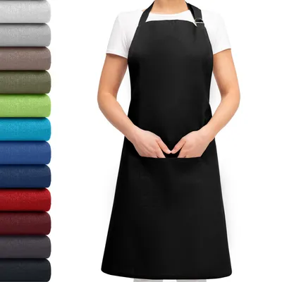 Produktbild von EllaTex Schürze Kochschürze Latzschürze 100% Baumwolle Unisex verstellbar mit Tasche Grillschürze Küche Gastronomie, Farbe: Schwarz