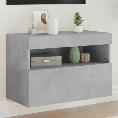 Imagen del producto de Maison Exclusive: Mueble de pared para televisión con iluminación LED, color gris cemento, 60x30x40 cm