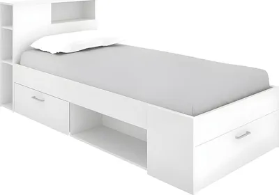 Produktbild von Bett mit Kopfteil, mit Kommode und Schublade - 90x190 cm - Farbe: weiß - LEANDRE