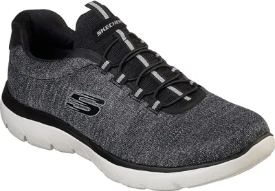 A single black and white Skechers shoe is shown against a white background.