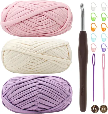 Produktbild von T-Shirtgarn grob, 3 x 100 g, 6 mm Häkelnadel, für DIY-Projekte