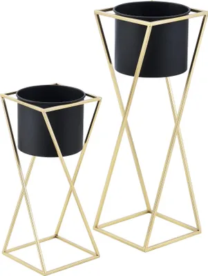 Produktbild von In And OutdoorMatch Blumentopf Alana - On Standard - Metall - 2er-Set - Schwarz und Goldfarben - Stilvolles Design