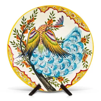 Produktbild von Usbekische Lagan Risсhtan Oriental Keramik Teller Glasur Handarbeit Ø 42 cm Feuervogel X5