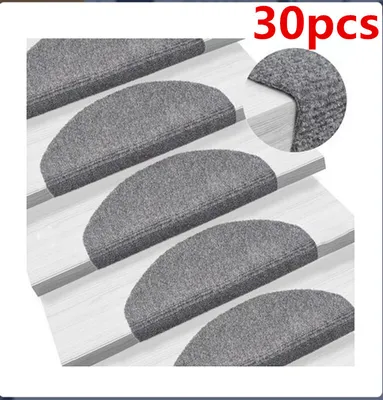 Produktbild von 30-tlg Stufenmatten Treppenteppich Selbstklebend Sicherheit Stufenteppich 65x21x4cm Halbrund schwarz