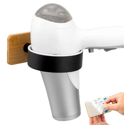 Imagen del producto de Serie de baño PIAZZA BLACK TAPE BAMBUS de Bremermann: soporte para secador de pelo con almohadilla adhesiva