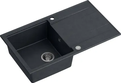 Produktbild von QUADRON Spülbecken 1-Becken Spüle | Größe: 86 x 50 x 21 cm | EVAN 111 | Küchenspüle Granitspüle aus GraniteQ mit Siphon | Schwarz & Stahl