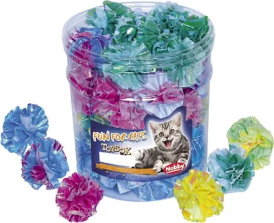 Produktbild von Nobby Toy Box Katze Stoffball, sortiert; Dose 48 St. Ø 4,5 cm