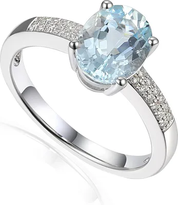 Produktbild von 585er Weißgold Damenring mit Aquamarin 1,70ct. und Diamanten 0,09ct. Gr. 54