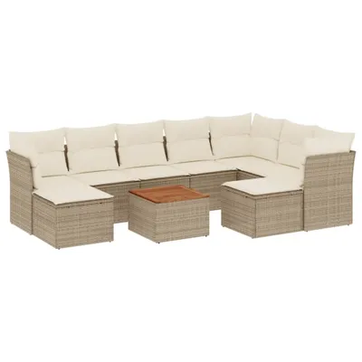 Produktbild von Modulares Garten-Sofaset 10-tlg., Poly Rattan & Akazienholz, mit Stauraum, wasserabweisenden Kissen, UV-beständig, Beige
