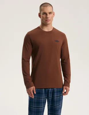 Productafbeelding van Lange pyjama's van het merk Henderson, gemaakt van 100% katoen, klassiek model, in de kleuren bruin en blauw, maat M