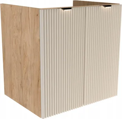 Produktbild von WENA Waschtischunterschrank ohne Oberteil mit Türen 60 cm, geriffelte Fronten, Griffe aus Metall in der Farbe Gold Willy (Farbe: Kaschmir/Walnuss)