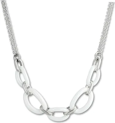Produktbild von Amello Halskette 50cm Edelstahl Keramik Schmuck Ovale silber weiß ESKX16W