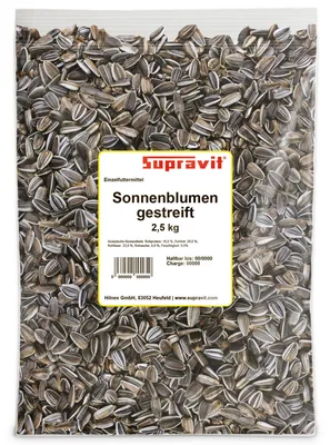 Produktbild von Supravit Sonnenblumenkerne gestreift 2,5 kg | Premium Vogelfutter für Gartenvögel | energiereiches Wildvogelfutter für Ganzjahresfütterung