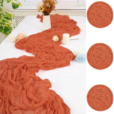 Produktbild von Set von 3 Orangen Tischläufern - Boho Netz Tischdecke für Hochzeiten und Feiern