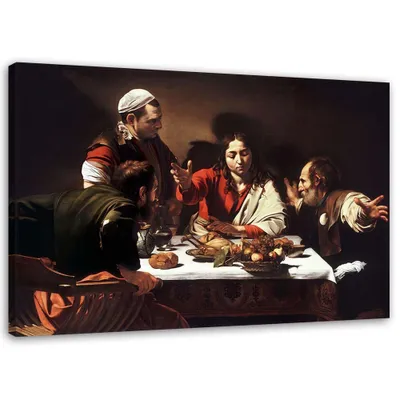 Obrázek produktu pro Fototapeta - Feeby - Estetická dekorace do pokoje - Poslední večeře v Emauzích Caravaggio Reprodukční obraz Ložnice - Estetické obrazy na plátně - Plátno 60x40 velké