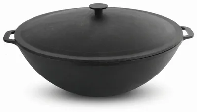 Produktbild von Gusseisen Wok 36 cm mit Gusseisendeckel Kazan 8 L flacher Boden – Kessel für alle Herdarten, Induktion, Gas & Elektro – großer Asia Wok für Plov, Fleisch, Gemüse & Eintöpfe