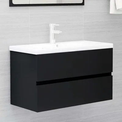 Produktbild von vidaXL Waschbeckenunterschrank Schwarz 80x38,5x45 cm Holzwerkstoff