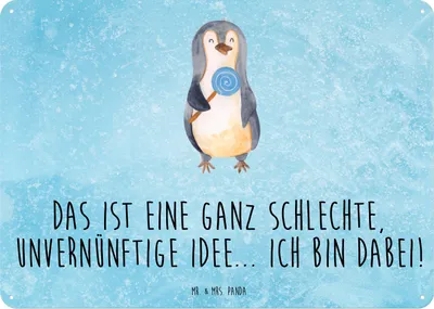Produktbild von Mr. & Mrs. Panda tafel Pinguin Lolli DIN A5 - Eisblau - Geschenk, Süßigkeiten, Wandbild, Blechschild, Retro, Spruch, Türschild, Schild, Unvernünftig, Rebell