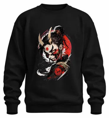 Productafbeelding van Oni-krijger, Japanse demonenmasker, Japan, Y2K, cyberpunk, sweatshirt, trui, zwart, maat S