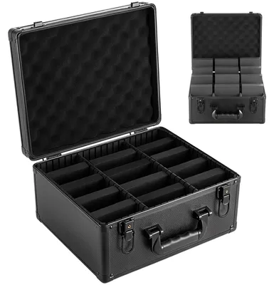 Produktbild von SucceBuy Kartenaufbewahrungsbox für 180 PSA-Slab-Karten, schwarze Sammelbox für 120 SGC, 100 BGS, 520 Toploader oder über 999 lose Karten, mit 3 Reihen, 12 Trennfächern und Schlüsseln