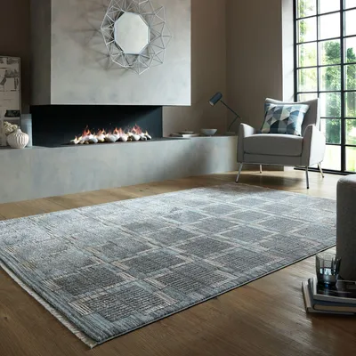Produktbild von Jute Teppich Karos Geometrisch, Wohnzimmer Grau Rechteckig 200x290 | 100% Polyester, Rücken aus 45% Baumwolle, 40% Polyester, 15% Latex
