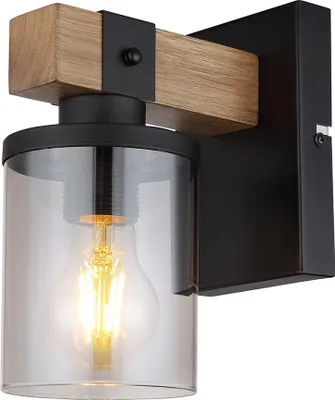 Produktbild von LED Wandleuchte, Metall schwarz, Holz, H 22,5 cm