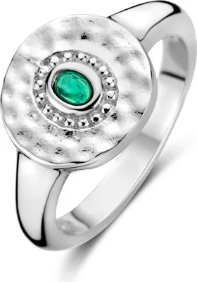 Produktbild von Neu Bling 9NB-1368-48 Silber Ring mit grünem Achat - Ring - 10mm Durchmesser - Achat 3x2mm - Größe 48 - Rhodium - Silber