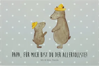 Produktbild von Mr. & Mrs. Panda Hackbrett Bären mit Hut - Grau Pastell - Geschenk, Vater, jausenbrett, Glasschneidebrett, Familie, Frühstücksbrett, Muttertag, Schneidebrett Glas