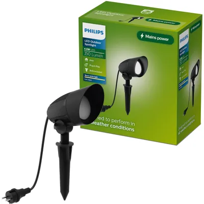 Zdjęcie produktu dla Philips Reflektor Cylr 4,6 W GU10, Czarny, Aluminium, I, Współczesny, Garaż, Ogród, Patio, Wodoodporny, Odporny na rdzę, Odporny na kurz