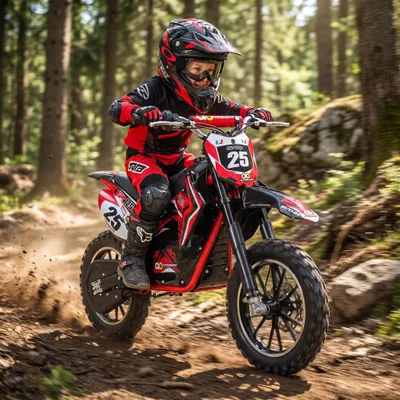 Produktbild von Actionbikes Motors Kinder Mini Enduro Elektro Crossbike | 500 Watt - Bis 24 km/h - Motocross - Pocketbike - Cross Bike - Motorrad - Dirt Bike (Rot)