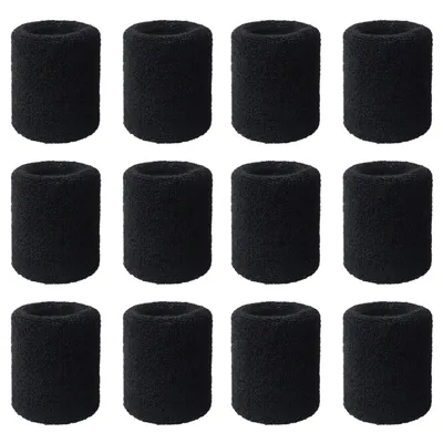 Produktbild von Schweißbänder für Handgelenke,weiche und Dicke Baumwolle, für Tennis, Gymnastik, Fußball, Basketball, Laufen, 12 Stück,(black)