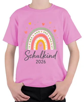 Produktbild von Schulkind 2026 Regenbogen Boho Einschulung Mädchen Schultüte Kinder T-Shirt, Pink, 128