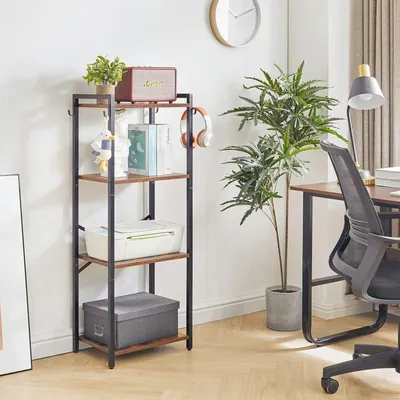 Immagine prodotto di Libreria con 4 ripiani, struttura in acciaio, colore marrone rustico e nero, ideale per il soggiorno